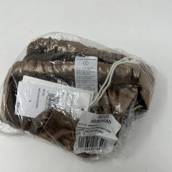 NEW! Good American Bikini Bottom Foil Ruched Mocha - 3 - Picture 6 of 6